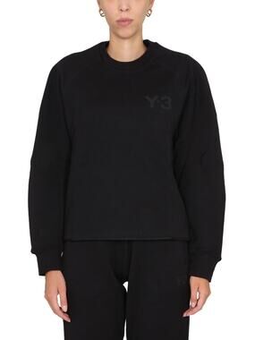 Y-3 Womens Black Long Sleeve Logo Crew Neck Cozy Sweater Sweatshirt Top Size M